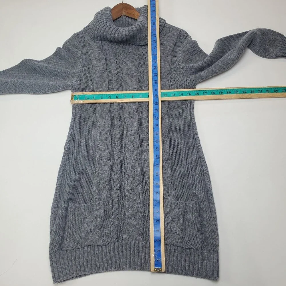 Womens Cowl Neck Cable Knit Tunic Sweater Size M‎ Gray Pockets Long Sleeve